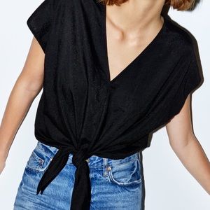 Zara Black Loose Fit Knotted T-Shirt
